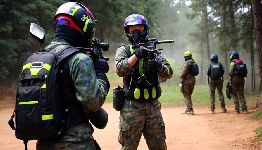 Gracze na polu paintballa