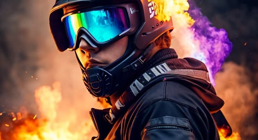 Gracz paintballa w ogniu