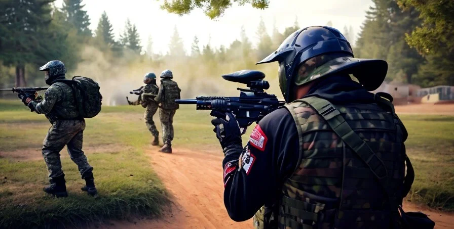 Gracze paintballa na polu walki
