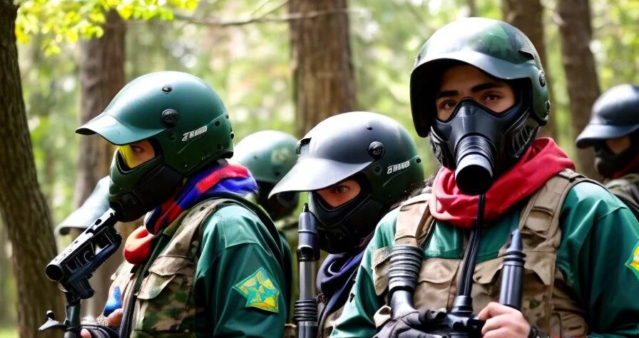 Gracze paintballa w zamaskowaniu